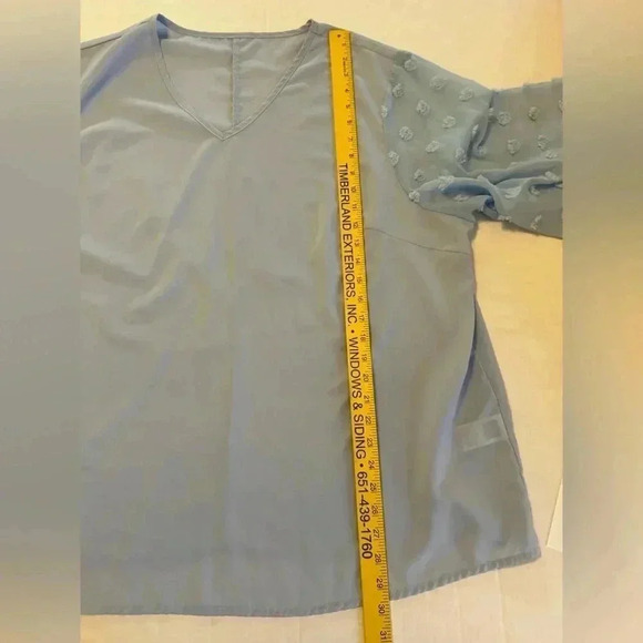 SHEIN LUNE Plus Contrast Swiss Dot Blouse Dusty Blue - Picture 7 of 8